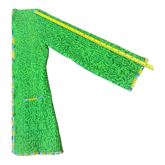 Quilted Reversible Jacket with Patch Pockets in Green and Yellow size S/M - Picture 12 of 13